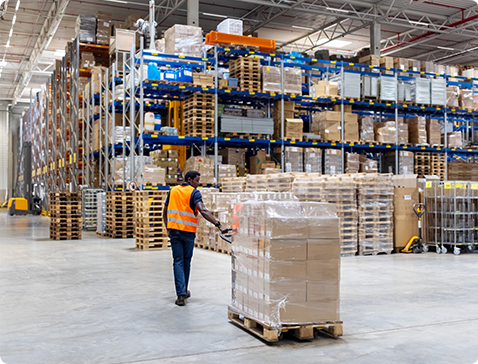 Warehouse worker moves inventory